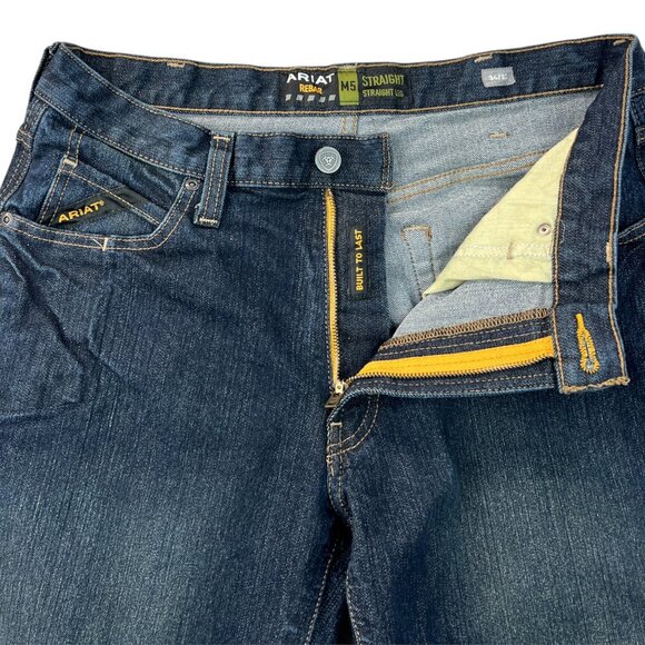 Ariat Rebar M5 Mens Jeans 34x32 Dark Wash Straight Leg Work Denim Stretch Blue - Picture 3 of 13